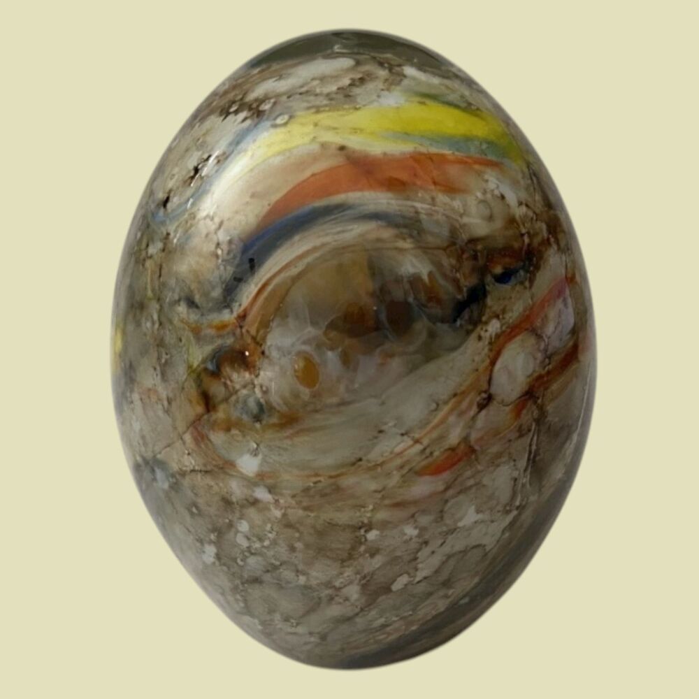 Krystal Clear KC Russian Art Glass Egg Paperweight Swirl Multicolor Handmade